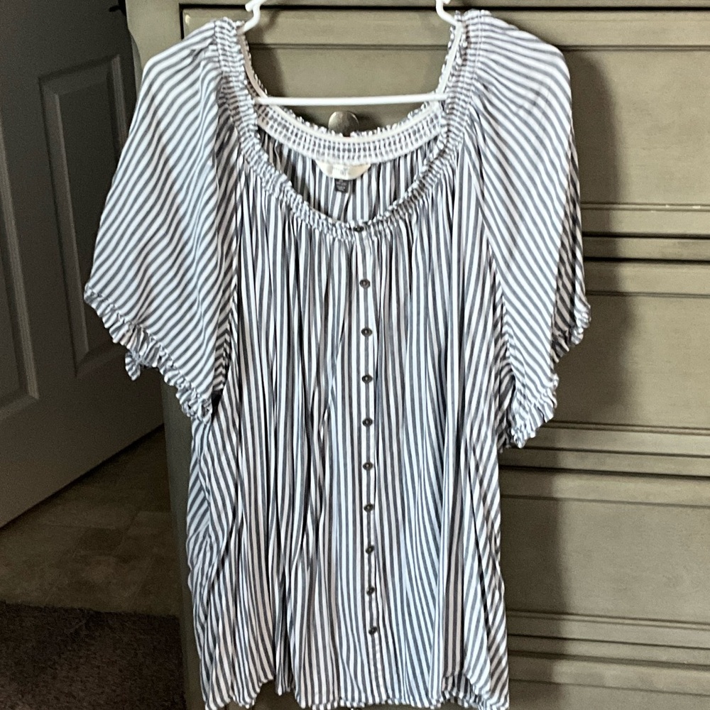 Terra & Sky Black and White Striped Blouse